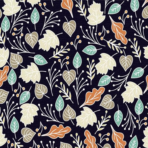ICYEHAO Self Adhesive Wallpaper Blue,44 x 600 cm Blue Floral Leaf Wallpaper Orange Grey Plants Wall Paper Colorful Flower Wall Paper Self Adhesive Furniture Wrap for Living Room,Bathroom,Cabinets