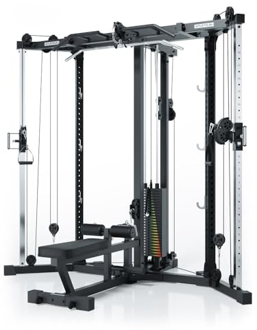 ATLETICA XTRIA, stazione di trazione, cavo crossover con cavo LAT e canottaggio, blocco di peso da 125 kg, panca per pesi rimovibile, come soluzione angolare per la massima efficienza dello spazio