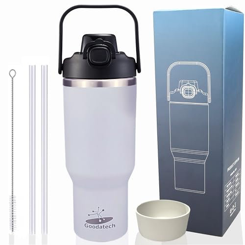 Goodatech Botella Térmica 32 oz, Acero Inoxidable, Libre de BPA, Doble Pared al Vacío, Sorbete Abatible, Bebidas Calientes y Frías por 12 Horas, para Viajes, Gimnasio y Oficina (Blanco)