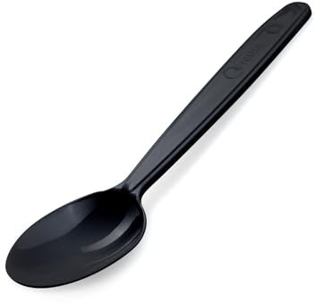 Wiederverwendbares Plastikbesteck schwarz | MEHRWEG Campingbesteck | PREMIUM Reisebesteck | robustes Outdoor Besteck (Löffel - 50 Stk)