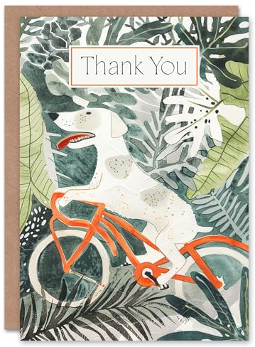 Artery8 Dog Lover Bicycle Ride Through Jungle Watercolour Blank For Him Or Her Art Thank You Card