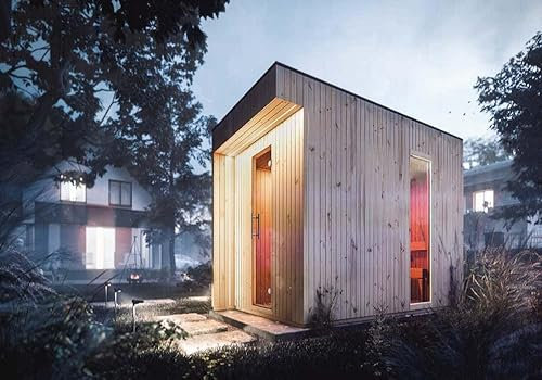 FinnTherm Gartensauna 3 Sitzbänke aus Holz, Sauna mit 72 mm Wandstärke Außensauna