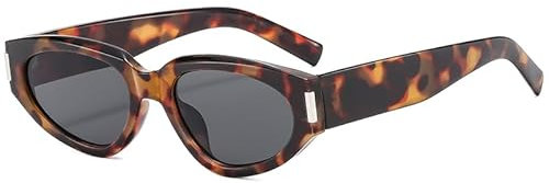 Long Keeper Retro Cat Eye Sunglasses Women Vintage Oval Small Sunglasses For Women Men 90s Cat eye UV400 Protection (Leopard Grey)