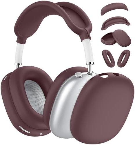 Funda de silicona 4 en 1 para AirPods Max USB-C (2024), antiarañazos, a prueba de sudor, funda para orejas/cubierta para orejas/cubierta de diadema, accesorios de silicona para AirPods Max (borgoña)