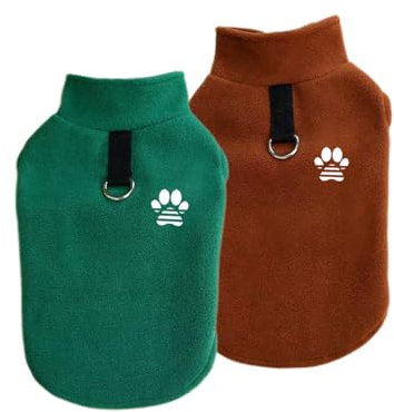 2 Stück Fleece Hundepullover Hundemantel Warm Winter Weste Pullover mit D-Ring, Haustierbekleidung Fleecejacke für Welpen/kleine Hunde/mittlere Hunde (Grün-Braun, M)