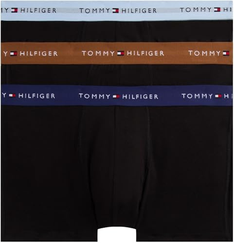 Tommy Hilfiger Men’s 3 Pack Trunks with Logo Waistband, Multicolor (Hghlnd Khki/Well Wtr/Prp Nvy), M