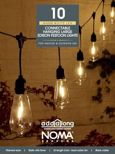 NOMA Connectable Edison Drop Festoon Garden Lights, 6.8 m (Pack of 1) | 10 Large LEDs, Warm White, Indoor & Outdoor Use, Stylish Edison Design
