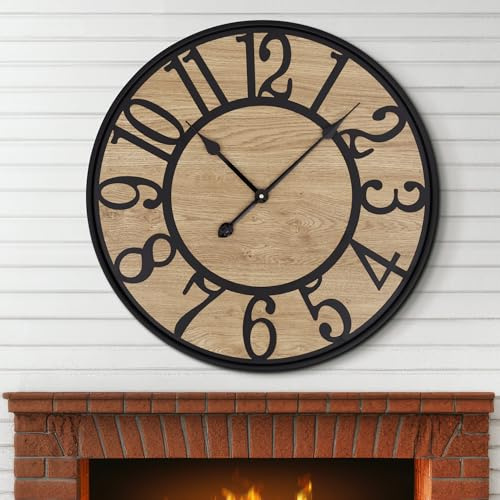 Maxstar Wanduhr Groß Ohne Tickgeräusche, Wanduhr 34 cm Modern Wohnzimmer, Leicht ablesbar, Batteriebetrieben, Retro-Vintage-Stil mit Metallrahmen, für Schlafzimmer Küche Büro Schule(Schwarz)