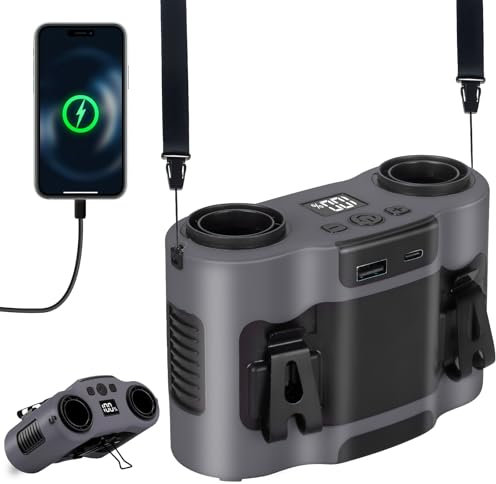 POPERFUN Tragbarer Ventilator 28000mAh 42 H, Taillen Ventilator mit 5 Geschwindigkeitsstufen und Zwei Luftauslässen, Wiederaufladbarer Cilp für Arbeitsplatz im Freien, Camping und Reisen