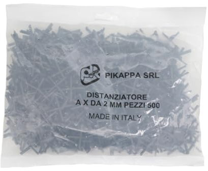 Pikappa 650 Distanziatore a croce da 2 mm per piastrelle e rivestimenti. Colore Grigio. Sacchetto da 500 pezzi
