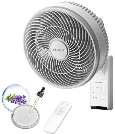 PELONIS 9 Inch Wall Fan with Remote Control, Oscillating Fan with Powerful 25 Feet Airflow, 3 Speed and 3 Modes, Auto 90° Horizontal and 68° Vertical