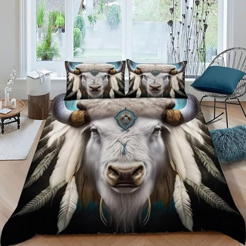SOBKLIDE Yak Totem Bettbezug Bettwäsche Set Kinderbettwäsche Reißverschluss Mit Kissenbezug Betten Set Niedliche Tiere Für Jugendliche Kinder Schlafzimmer King(220x240cm)