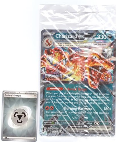 BB-Toy-Trades Pokemon Trading Card XXL Promo Card Charizard ex OBF 125/197 - English - Fullart Holo Mega Jumbo Oversize Single Card with BB-Toy-Trades Sleeve - Glura - Charizard ex EN