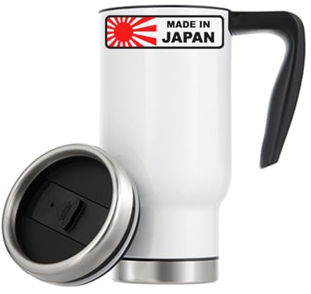 Made in Japan Rising Sun JDM Styled Logo Vacuum Insulated Thermal Travel Coffee Mug 480ml White