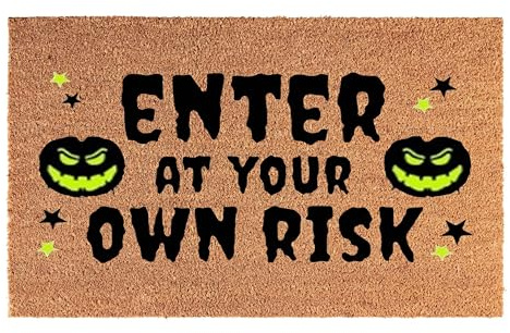 Cost Wise Halloween Doormat 60cmx40cm Pumpkin & Cat Styles, Spooky, Non-Slippery Heavy Duty Stylish Mat, Indoor & Outdoor Coir Door Mats (Enter At Your Own Risk Mat)