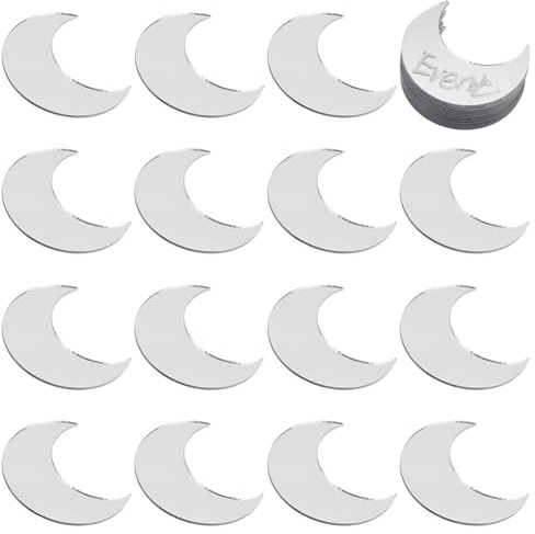 INFUNLY 40PCS Moon Place Card Name Tags for Party Silver Mirrored Acrylic Moon Place Cards 2.5X3 Inches Celestial Wedding Wine Glass Name Labels Blanks Placecards for Wedding Birthday Festival Decor