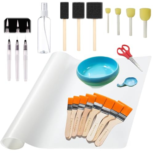 HRJZF 23-Piece Essential Decoupage Tool Set with Silicone Mat, Foam Brushes, Water Pens, Glue Bowl, Spray Bottle for DIY Arts and Crafts Projects HRJZF