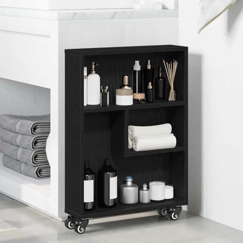Yisssmeng Schmaler Aufbewahrungstrolley Schwarze Eiche 48 x 13 x 68 cm Bücherregal mit Rollen Modernes Design Robust & Langlebig für Küche Wohnzimmer Flur
