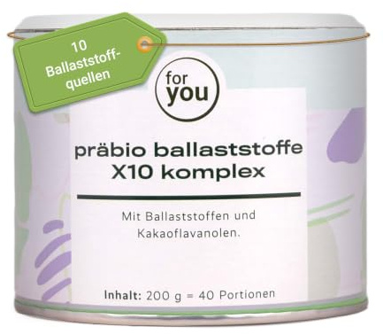 for you präbio ballaststoffe X10 komplex 200 g - mit 10 verschiedenen natürlichen Ballaststoffquellen Flohsamenschalen, Apfelfaser & resistenter Stärke – vegan & glutenfrei