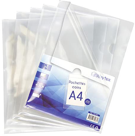 WAYTEX Eckhüllen A4 transparent glatt 90 Mikron 50 Stück