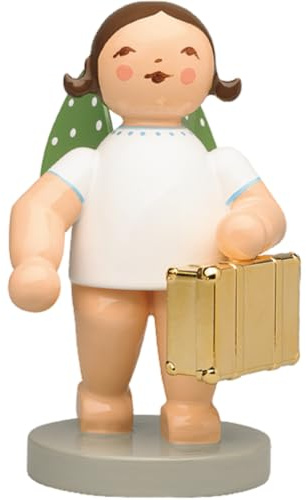 Wendt & Kühn 650/124/LE Weltenbummler, Engel mit Koffer auf Metallsockel, in Spanschachtel, Limitierte Goldedition