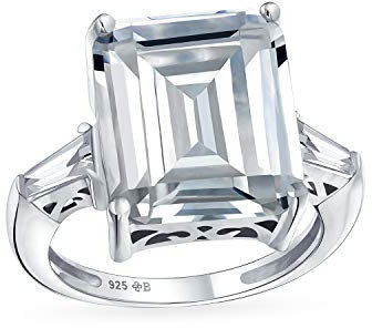 Art Deco Stil Big 7CT AAA CZ Statement Solitär Smaragd Schnitt Verlobungsring für Frauen Seite Stein Baguette Dünnes Band .925 Sterling Silber Dekorative Fassung