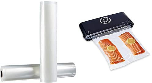 Amazon Basics - Vakuumierer, 30 cm Naht + 10 Vakuumierbeutel, Schwarz & 30 cm x 600 cm, 2 Rollen für Vakuumierer