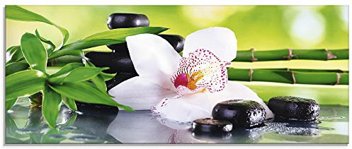 ARTLAND Spritzschutz Küchenrückwand Küche Herd Glas mit Motiv 125x50 cm Design Asien Orchideen Blumen Blüte Natur Bambus Zen Steine Grün T9IQ