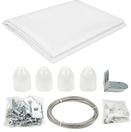 sunprotect 12546 Seilspann-Markise Komplett-Set, 3,3 x 1,4 m, Sonnenschutz für Pergola Wintergarten Terrasse, weiß, 38-teilig (1 Set)