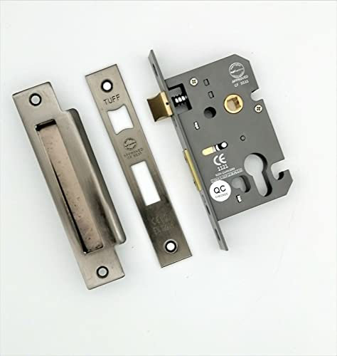 CE Rated-Euro Profile Mortice Door Lever Sash Lock Case Cylinder Keyhole 2.5/3 (Black Nickel, 3 Inch)