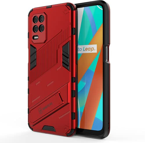 DOINK Panzer Handyhülle für Realme 8 5G / Narzo 30 5G, TPU+PC Schutzhülle Silikon Hülle Stoßfest Case Cover Ständer - Grau
