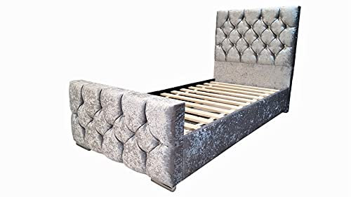 Hi-Q Furnishings Alice Upholstered Diamante Single Bed Frame in Crushed Velvet Fabric (Pink)