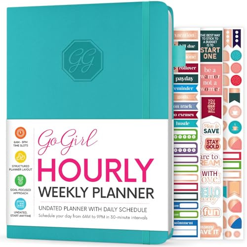 GoGirl Wochenplaner, Stundenplaner für Arbeit und Leben mit Zeitschlitzen, vertikaler Agenda-Organizer für die tägliche Produktivität, A5 (Türkis)
