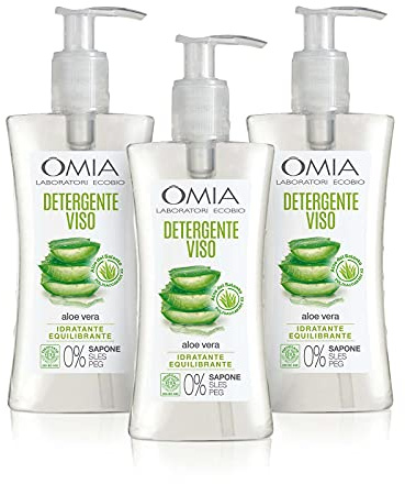 Omia Eco Bio Gesichtsreinigungsgel mit Aloe Vera aus Salento, Reinigend, Feuchtigkeitsspendend und Ausgleichend für Normale bis Mischhaut, 3er Packung, je 200 ml Flaschen
