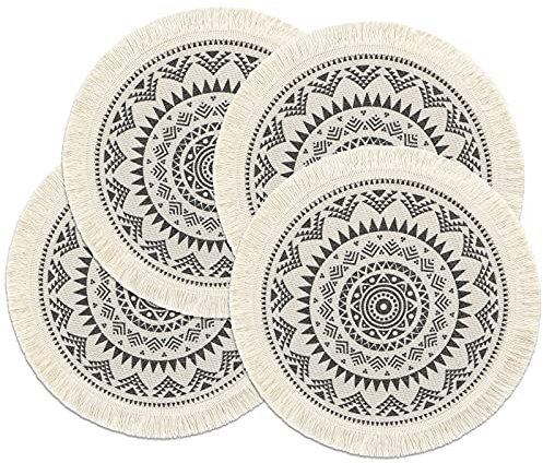 Weldomcor Tischsets 4er Set Rund Gewebte Platzsets Untersetzern Hitzebeständige Platzdeckchen rutschfest Teller-Untersetzer für Küche Esszimmer Hochzeit Bauernhaus Tisch Dekoration (Schwarz)