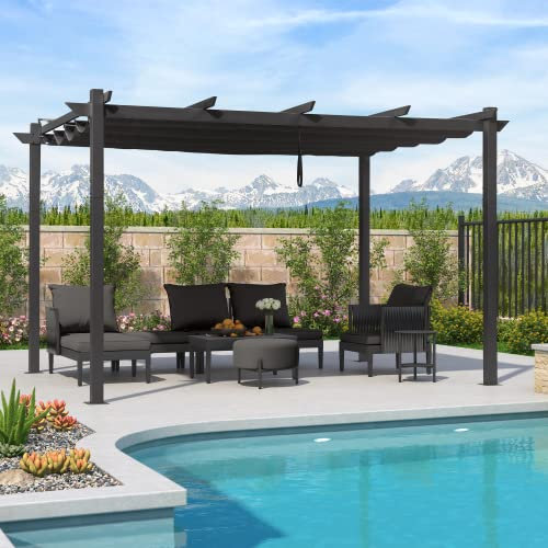PURPLE LEAF 3 X 4 M Metal Pergola With Retractable Roof, Large Garden Pergola for BBQ, Outdoor, Balcony and Patio, Grey