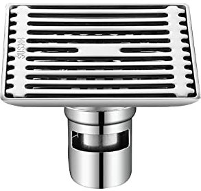 Edelstahl Bodenablauf Bad Dusche Küche Badezimmer Boden Abfluss Anti-Geruch Duschablauf Abfallablaufabdeckung für Waschraum, Garage und Keller, 100 x 100 mm, Geruchsverschluß (50mm)