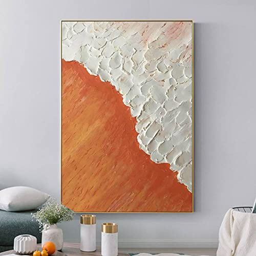 Cuadros Modernos Al Oleo,Moderno Abstracto Naranja Arena Playa Blanca Textura Gruesa Olas Ilustraciones Pinturas Pinturas Al Óleo Pintadas A Mano Sobre Lienzo Arte De Pared Para Sala De Estar Dormi