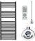 Bray Thermostatic Electric Heated Towel Rail/Bathroom Radiator With Timer, Thermostat, Prefilled, Black, 1200 x 500