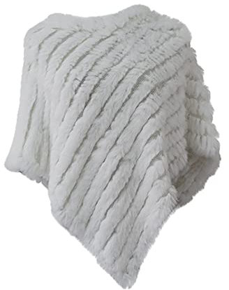 AiYoHi Echtes Kaninchenfell Gestrickte Kaninchenfell Poncho Weste Mode Wickelmantel Schal Dame Schal Naturpelz Hochzeit Großhandel Cape - Beige,Einheitsgröße