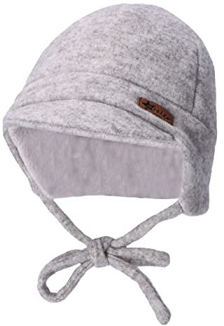 Sterntaler Baby Jungen Schirmmütze Baby Schirmmütze Melange Mütze - Schirmmütze Baby - aus Strickfleece mit Ohrenklappen und Bindeband - hellgrau, 51