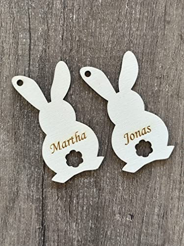 Generisch Holz Anhänger Schildchen Geschenkanhänger Hase Wunschname 10 cm Ostern Osterhase personalisiert Namen