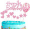Personalised Happy Birthday Cake Toppers - Pink for Baby Girl, Glitter Cupcake Toppers, 11p, 1st Birthday Cake Decorations