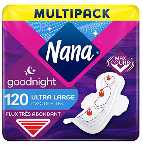 Nana Ultra Goodnight Hygienische Servietten mit Flügeln – Flux sehr Abondants – 120 Servietten in Einzelbeutel