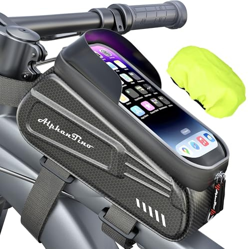 Alphantino Fahrrad-Handyhalterung, großes Fassungsvermögen, Fahrrad-Oberrohr-Lenker, Vorderrahmen, Hartschalen-Halterung für freihändiges GPS-Fahren, Eva-druckfeste Tasche, TPU-Touchscreen und