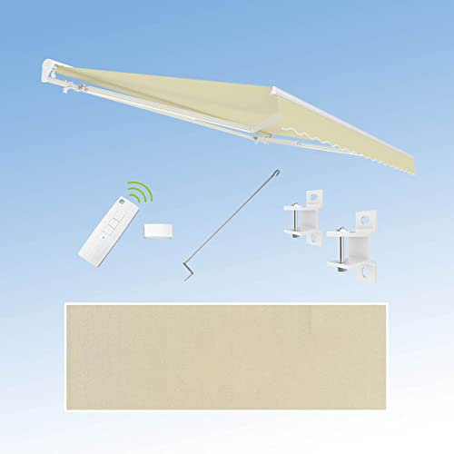 Eclipse Kassettenmarkise Halbkassette Gelenkarm Sonnenschutz Markise Sonnenmarkise Balkonmarkise elektrisch Standard 3,95x3 m Stoff 280g/m² Polyester (PE) UV-Schutz 50+, Markisentuchfarbe: Beige