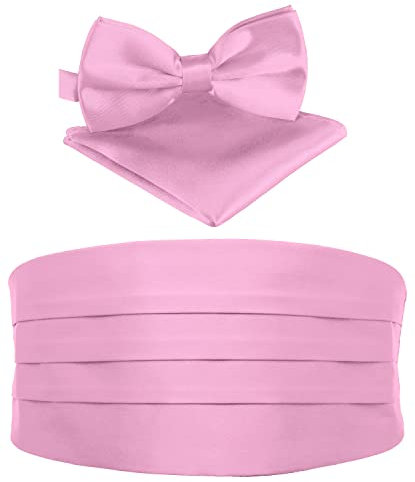 BomGuard Fascia da Smoking Uomo Set di 3 Pezzi, Papillon e Fazzoletto taschino, rosa