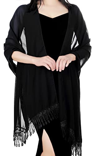 Yolev Chiffon Schal Stola Damen Festlich Wickelschal Leicht Weich mit Spitze Quaste Hochzeit Brautjungfer Schal für Braut Hochzeitsfeier Abendkleider und Kleider für Besondere Anlässe Schultertuch