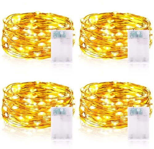 Vacoulery Lichterkette Batterie Timer, 3 meter 30 LED Lichterkette Batteriebetriebe Drahtlichterkette Wasserdichte Lichter für Zimmer, Party, Weihnachten, Hochzeit Deko DIY (4 Stück, Warmweiß)