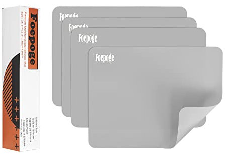 4 Stück Silikonmatte Groß 40x30 cm Bastelmatte für Epoxidharz Handwerk Schmuckherstellung, Mehrzweck Arbeitsmatte Silikon Unterlage für Resin Gießharz, Tischset, Platzset, Tischmatte, Grau, Foepoge